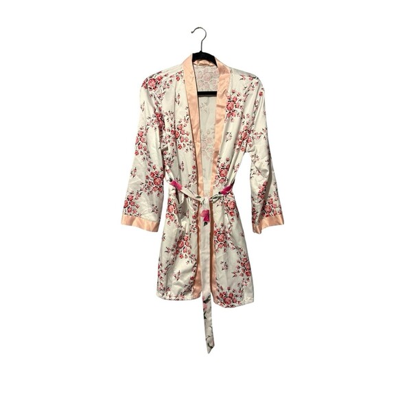 Morgan Lane For FabFitFun Satin Floral Robe Size S/M White Pink READ - Picture 1 of 4